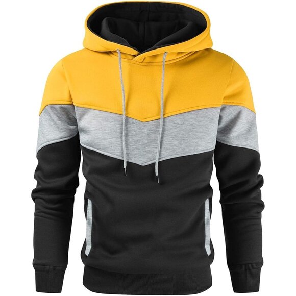 Men's Yellow Black Novelty Pullover Fleece Hoodie Long Sleeve Casual Sweatshirt